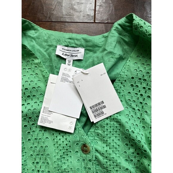 Stockholm Atelier Other Story’s NWT Green Button Down Tie Back Summer Dress Sz 6 - Picture 8 of 8